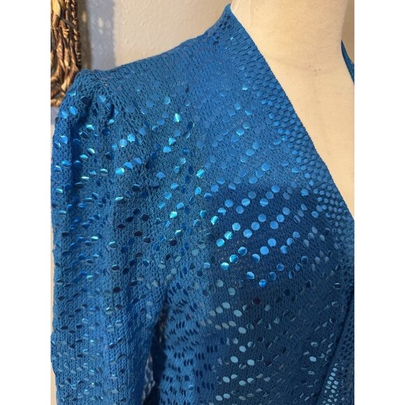 ST JOHN VINTAGE Sequin Jacket L 80's Blue Wedding Formal Party Cruise Holiday - Picture 6 of 15